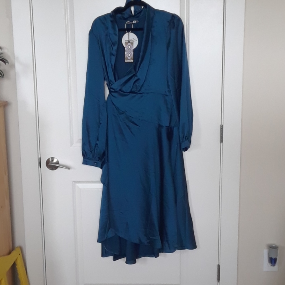 Teal wrap midi dress